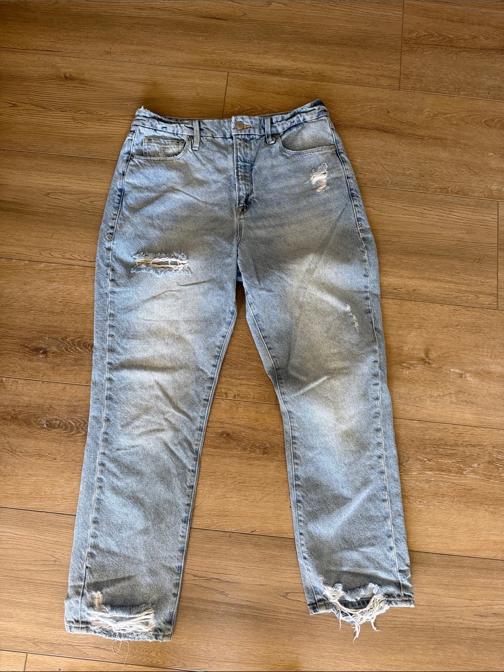 Good American Light Blue Distressed Mom Jeans